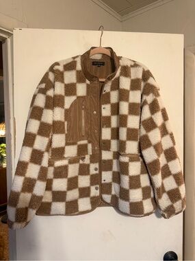 Blu Pepper Brown and White Checkered Sherpa Jacket